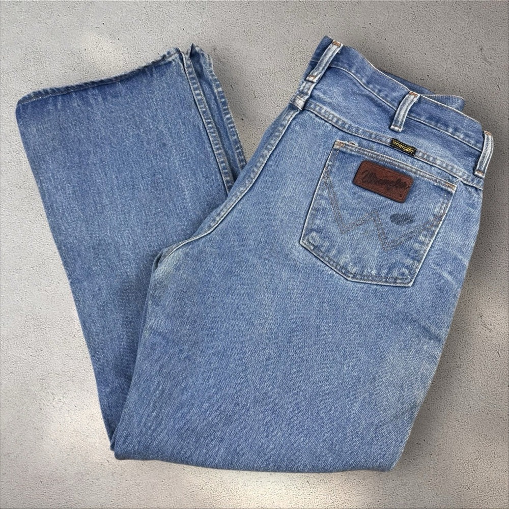 VTG 70s Wrangler Flare Jeans Fit‎ 35x29 Distressed Bootcut Denim Scovill 82620NV